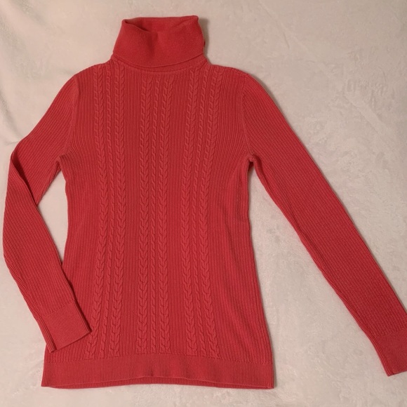 Talbots Sweaters - Talbots Pink Cableknit Turtleneck Sweater